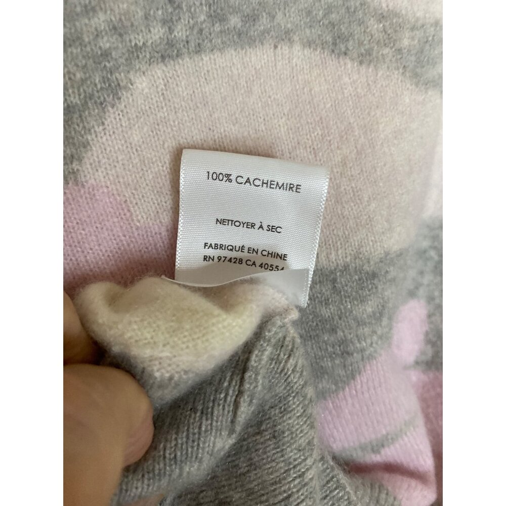 100% Cashmere Cropped Sweater Pink Gray Camouflage Raglan Soft - Picture 5 of 9